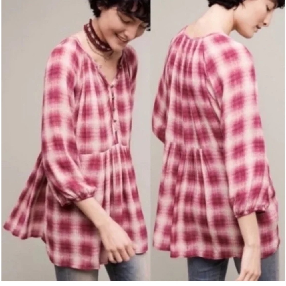 ANTHROPOLOGIE MAEVE Cavalon Pink Plaid Top size large